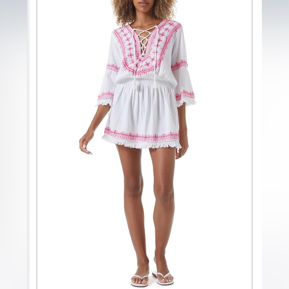 Melissa Odabash MARTINA WHITE/HOT PINK DRESS